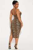 All Riled Up Mesh Midi Dress - Leopard