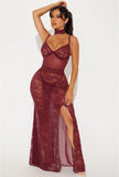 Sheer Truth Lace Maxi Gown Babydoll - Wine