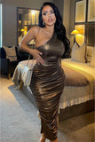 Kaelynn Metallic Midi Dress - Bronze